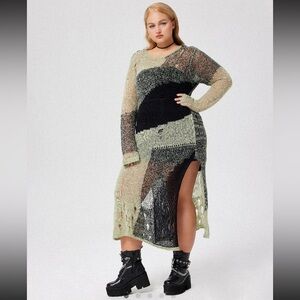 NWT Cider - Wool-blend patchwork knit ripped midi dress SZ 4X
